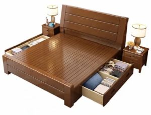 King Size Bed with Side Storage Cabinets