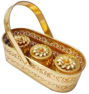 Glass Decorative Basket Jars Set, Color : Gold