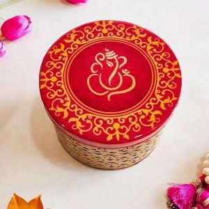 Gold/red Iron Pichwai Printed Box 6x6x4 Inches for Gifting, Storage