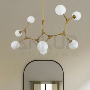 8 Head Branch White Globe Gold Metal Chandelier