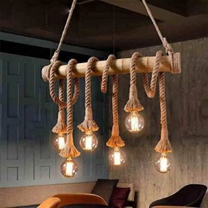 Bamboo 6 Hemp Rope Light Chandelier for Indoor