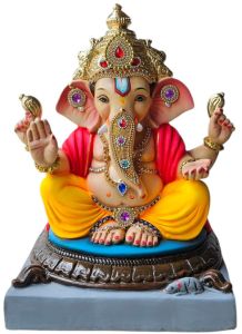 Printed Clay Ganesh Statue, Color : Multicolor Antique