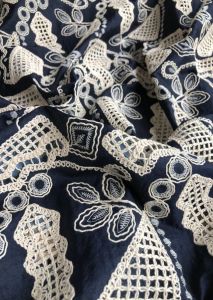 Drak Blue Embroidered Denim Fabric