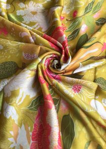 Lime Green Floral Print Satin Georgette Fabric