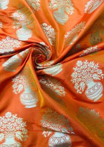 Orange Floral Motif Brocade Fabric
