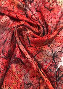 Orange Floral Print Chiffon Fabric