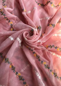 Pink Embroidered Chanderi Fabric