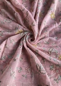 Lightweight Pink Jaal Embroidered Chanderi Fabric, Width : 44 Inch