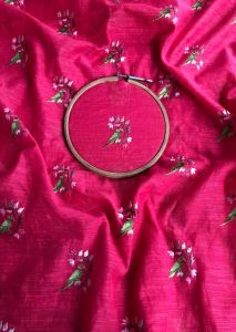 Red Bird Embroidered Chanderi Fabric