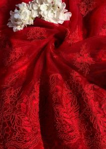 Red Embroidered Net Fabric, Width : 44 Inch