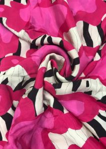 White &AMP;AMP; Pink Abstract Print Crepe Fabric