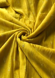 Yellow Embroidered Chanderi Fabric