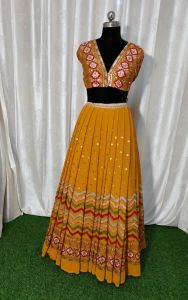 Polyester Georgette Multi Sequence Embroidery Fabric Ethnic Wear