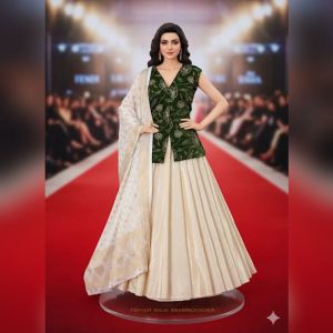 Golden Handwork Embroidery on Premium Fendi Silk Fabric.