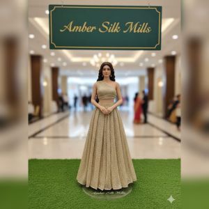 Golden Zari Lace Net Fabric, Brand Name : Amber Silk Mills