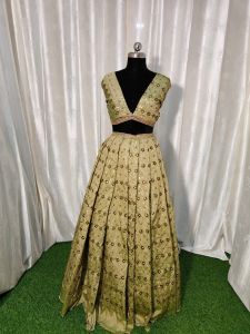 Zari Sequence Embroidery on Taffeta Silk Fabric