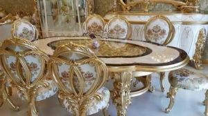 Teak Wooden Handcarved Royal Dining Table Set