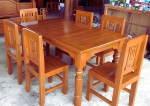 Wood 6 Seater Dining Table Set