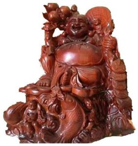 Carved Polished Wooden Laughing Buddha Statue, Color : Brown Modern