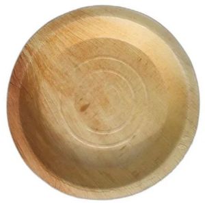 Non Polished Plain 6 Inch Round Areca Leaf Plate, Color : Light Brown