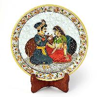 Akbar Jodha Gold Meenakari Marble Painting Plate