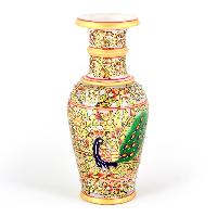 Jaipuri Golden Minakari Peacock Design Flower Vase