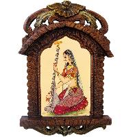 Rajasthani Lady Playing Sitar Wooden Jharokha Gift 438