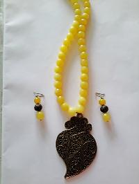 Semi Precious Yellow Jade Stone Necklace Set