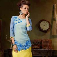 Cocktail Yellow & Blue Color Western Kurti
