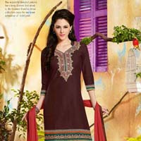 Cotton Embroidered Brown Color Patiala Suit