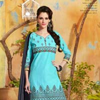 Cotton Embroidered Dark Sky Blue & Gray Color Patiala Suit-574