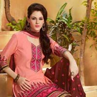 Cotton Embroidered Peach Color Patiala Suit