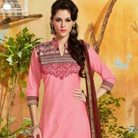 Cotton Embroidered Pink Color Patiala Suit