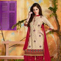 Cotton Embroidered Skin Color Patiala Suit