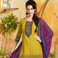 Cotton Embroidered Yellow & Eggplant Color Patiala Suit