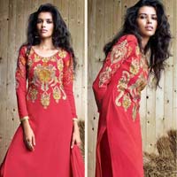 Embroidered Indianred Super Straight Suit