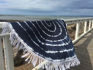 Black Floral Indian Mandala Round Tapestry Tribal Beach Throw Towel