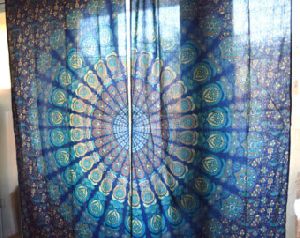 Blue Indian Mandala Handmade Floral Cotton Window Curtain