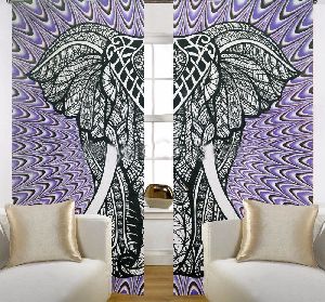 Bohemian Elephant Print Indian Mandala Window Curtain