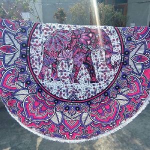 Floral Indian Mandala Round Tapestry Beach Throw Towel