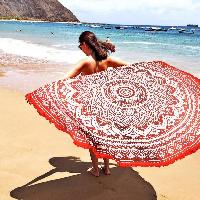 Handmade Red Ombre Indian Mandala Round Tapestry Beach Throw Towel