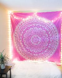 Hippy Beautiful Pink Indian Mandala Tapestry Wall Hanging