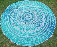 Hippy Blue ombre Print Indian Mandala Round Tapestry Beach Throw Towel
