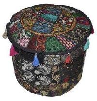 Vintage Patchwork Embellished Pouf Cover