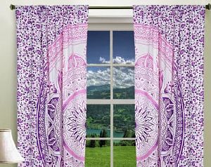 Pink Ombre Print Indian Mandala Home Decorative Window Curtain