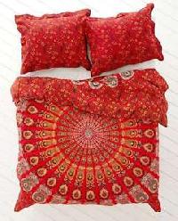 Red Peacock Print Indian Mandala Duvet Cover