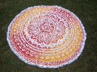 Yellow Ombre Print Indian Mandala Round Tapestry Beach Throw Towel