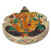 Ganesh Shaped and Designed Hand-made Meenakari Decorative Platter/ Dry