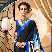 Black & Blue Printed Saree