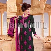Black & Pink Embroidered Dress Material